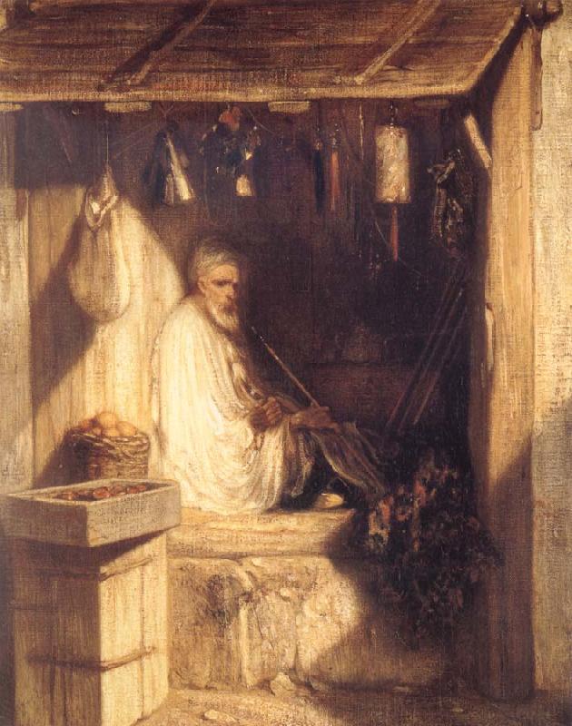 Alexandre Gabriel Decamps Tukish Merchant Smoking in his Shop Sweden oil painting art